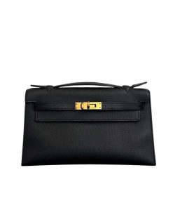 Hermes Mini Kelly Pochette Gold Toned Hardware Black 22Cm