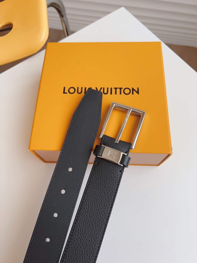 Louis Vuitton Lv City Pin Belt Silver Hardware Black 35Mm M0542S - Image 3