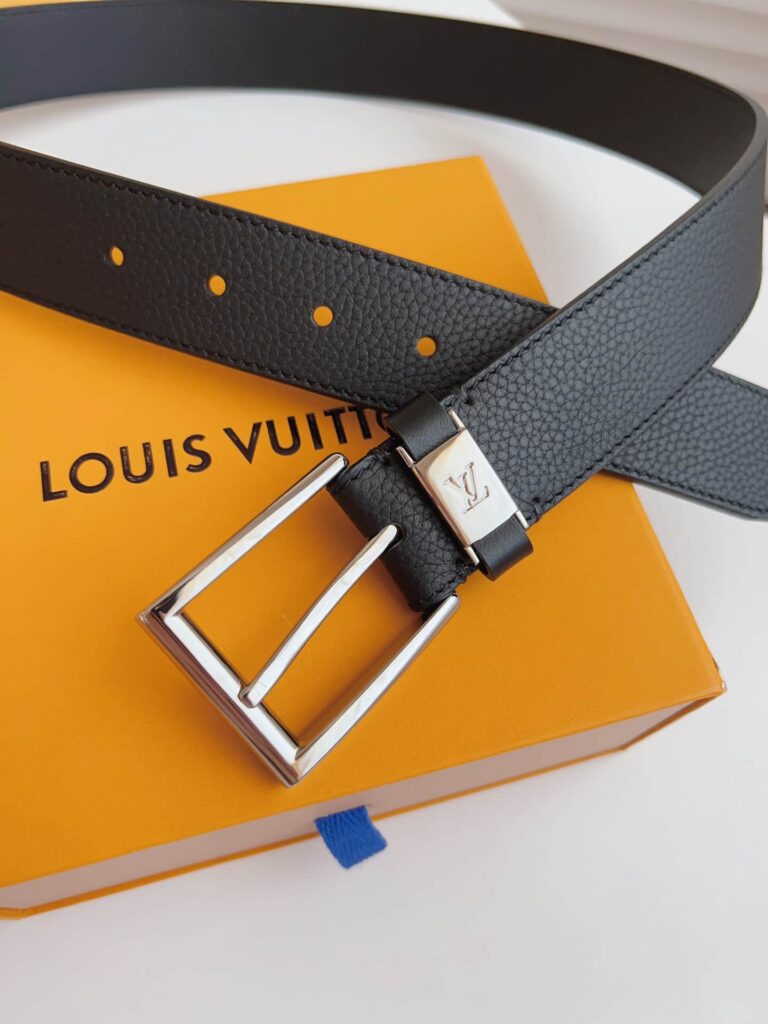 Louis Vuitton Lv City Pin Belt Silver Hardware Black 35Mm M0542S - Image 5