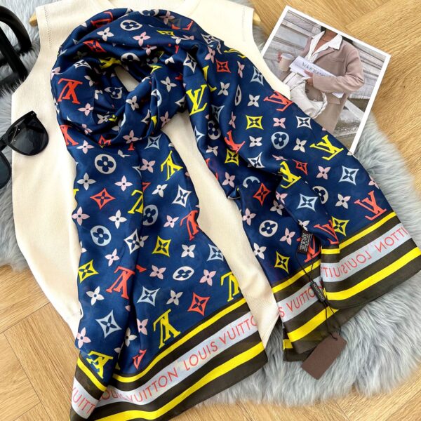 Louis Vuitton Colorful Monogram Scarf Blue 180Cm - Image 5