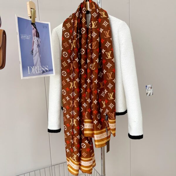 Louis Vuitton Colorful Monogram Scarf Brown 180Cm - Image 5