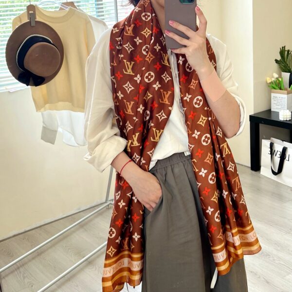 Louis Vuitton Colorful Monogram Scarf Brown 180Cm - Image 3