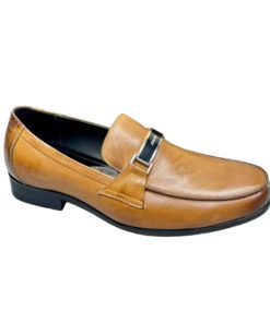 Prada Brushed Leather Loafer Plate Bit Logo Brown