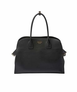 Prada Large Leather Tote Bag With Buckles Black 32Cm 1Bg508 2Cys F0002 V Ooo