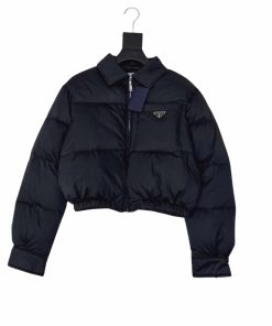 Prada Re Nylon Cropped Down Jacket Black