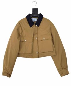 Prada Cropped Jacket Technical Canvas Dark Beige
