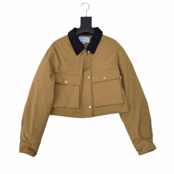 Prada Cropped Jacket Technical Canvas Dark Beige