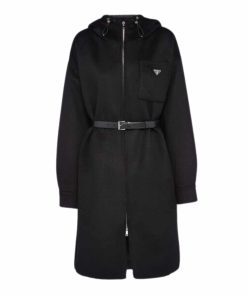 Prada Cashgora And Nylon Coat Nylon Black