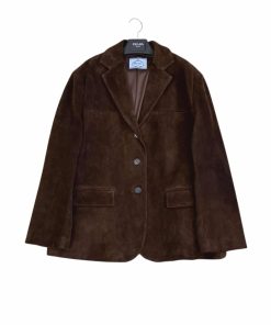 Prada Suede Coat Leather Coffee