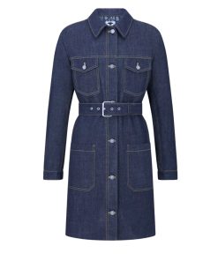 Dior Long Belted Jacket With Oblique Interior Cotton Denim