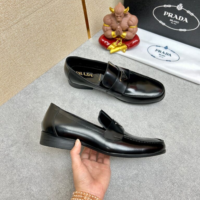 Prada Brushed Leather Loafers Triangle Black 2Db180 P39 F0002 F G001 - Image 6