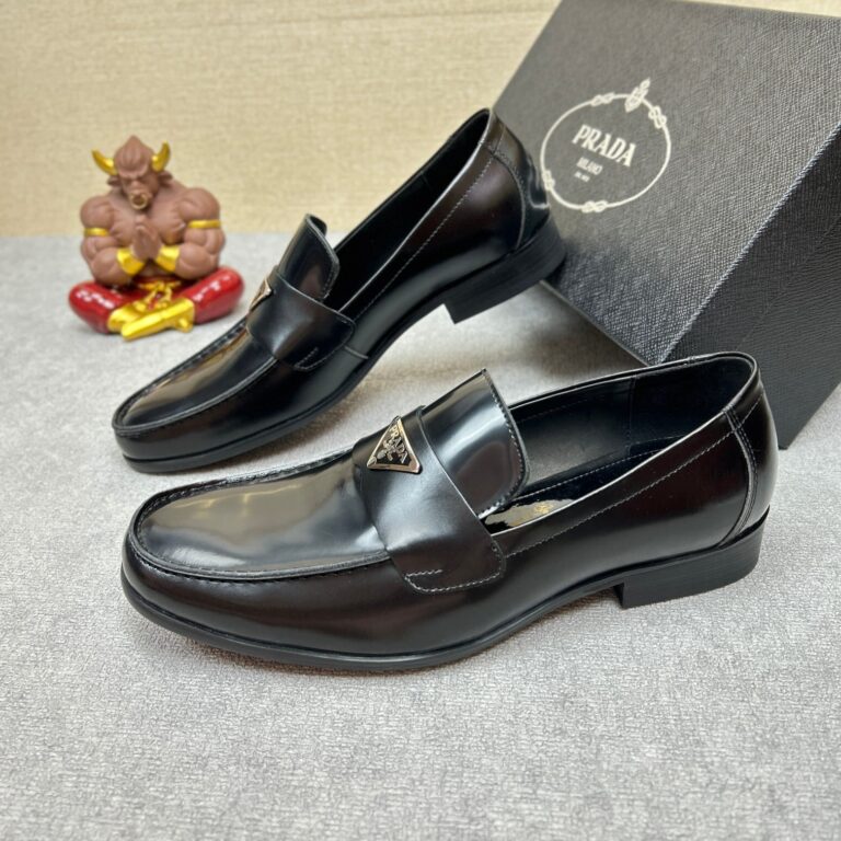 Prada Brushed Leather Loafers Triangle Black 2Db180 P39 F0002 F G001 - Image 7