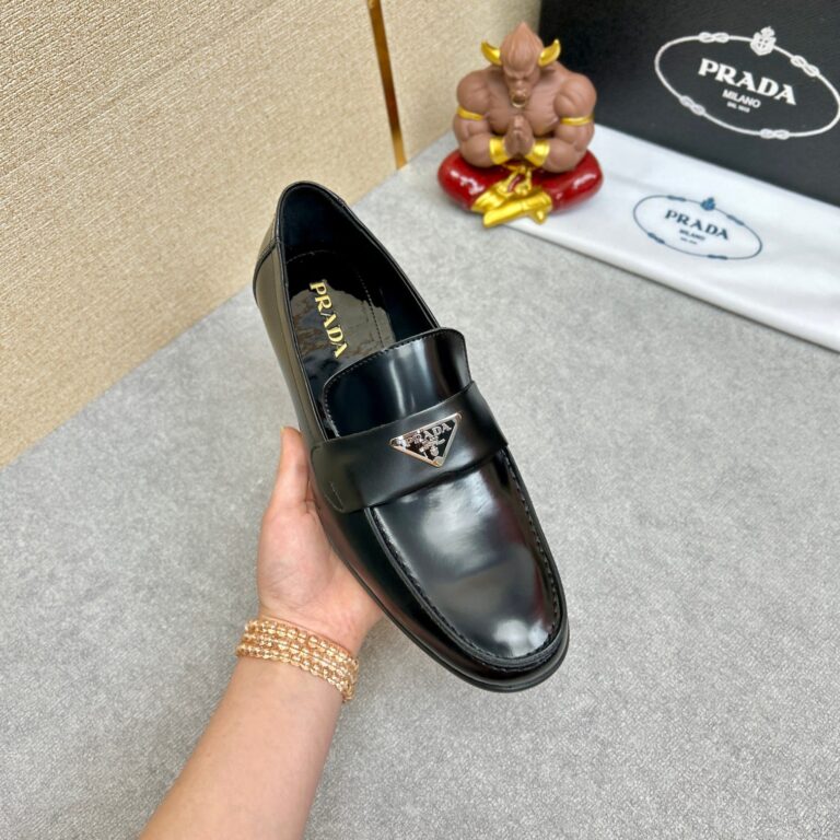 Prada Brushed Leather Loafers Triangle Black 2Db180 P39 F0002 F G001 - Image 8