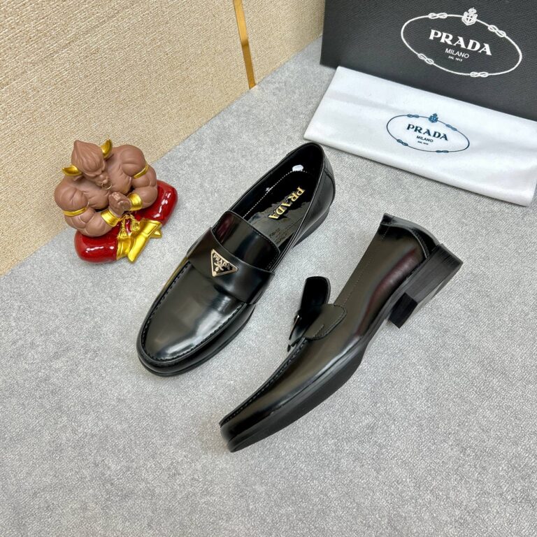 Prada Brushed Leather Loafers Triangle Black 2Db180 P39 F0002 F G001 - Image 9
