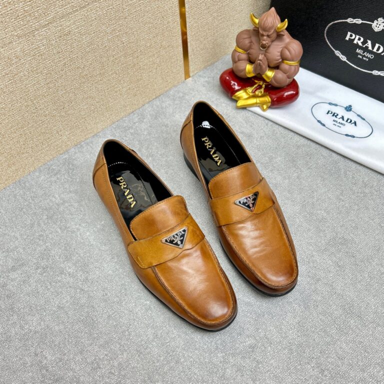 Prada Brushed Leather Loafers Triangle Logo Brown - Image 10