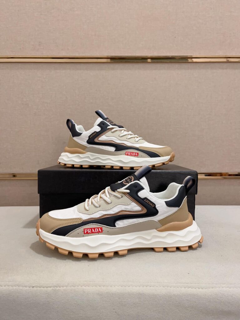 Prada Colorblock Sneakers With Logo Beige - Image 6