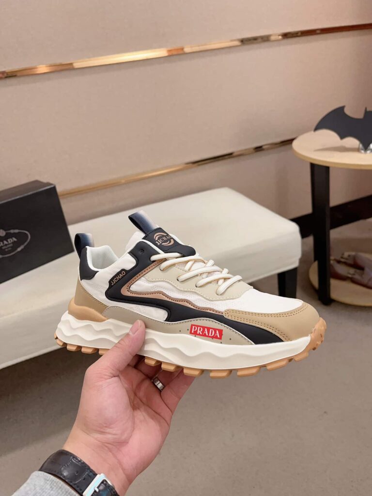 Prada Colorblock Sneakers With Logo Beige - Image 3