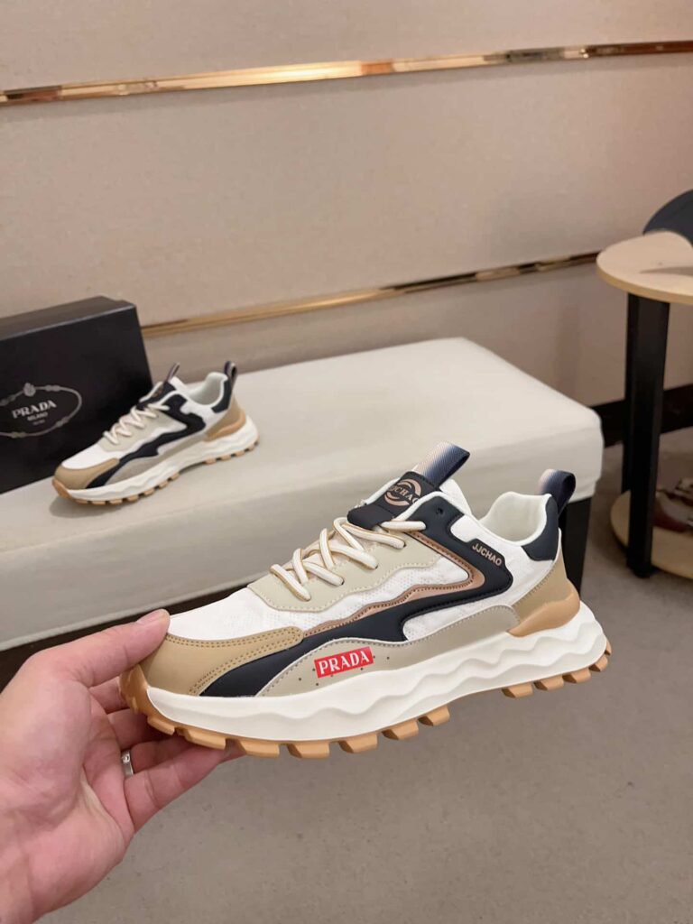 Prada Colorblock Sneakers With Logo Beige - Image 2