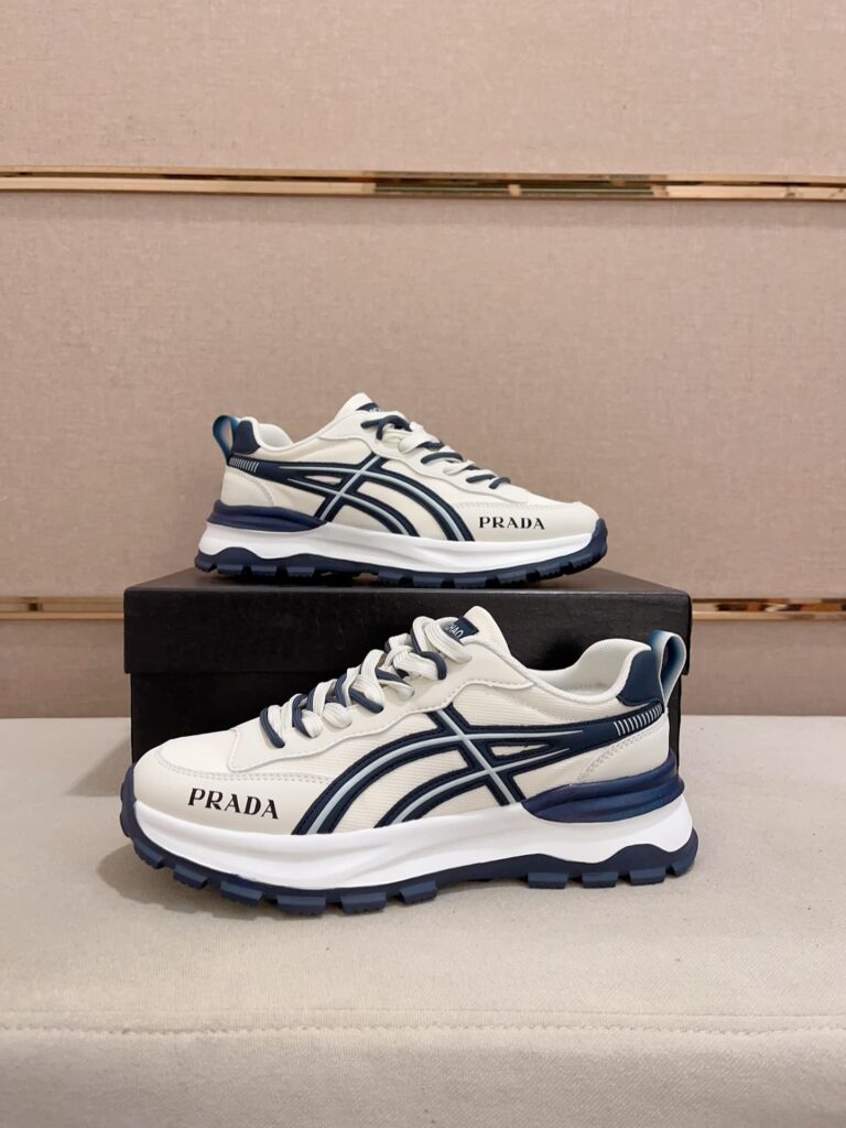 Prada Sport Sneakers Curved Line Blue And Beige - Image 7