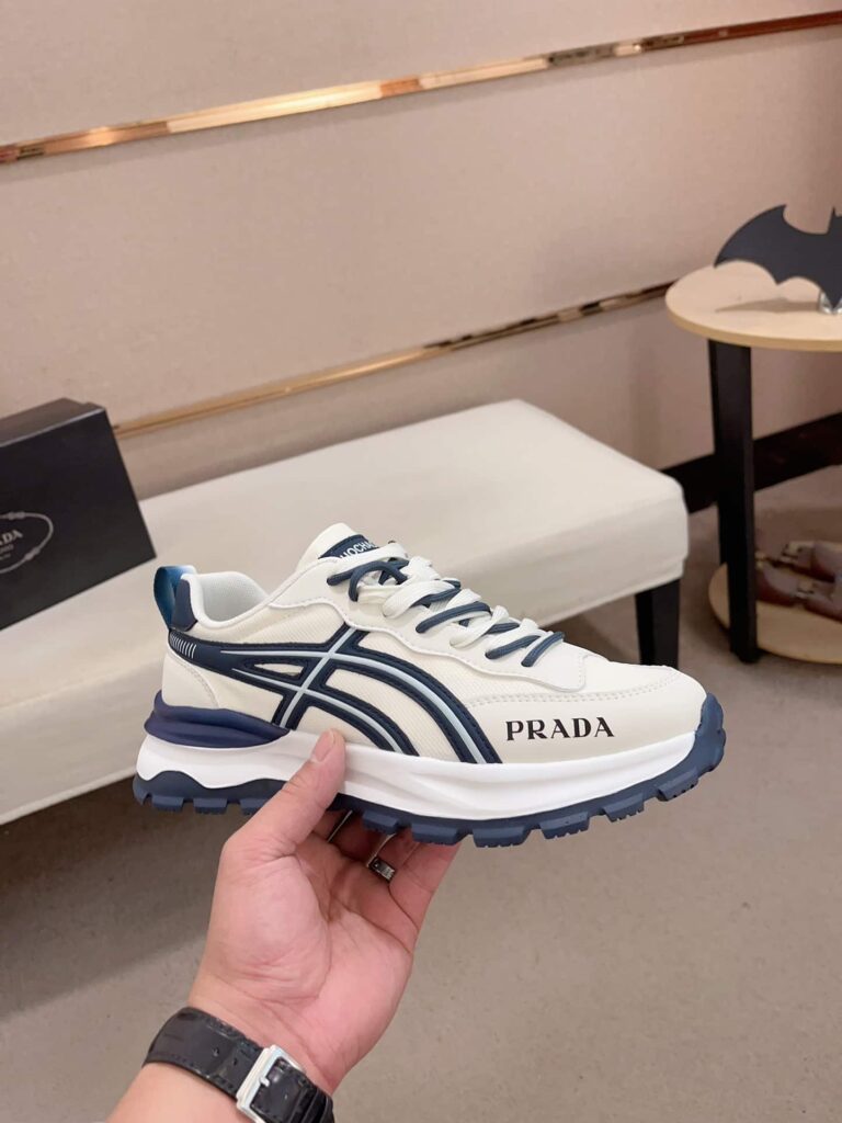 Prada Sport Sneakers Curved Line Blue And Beige - Image 4