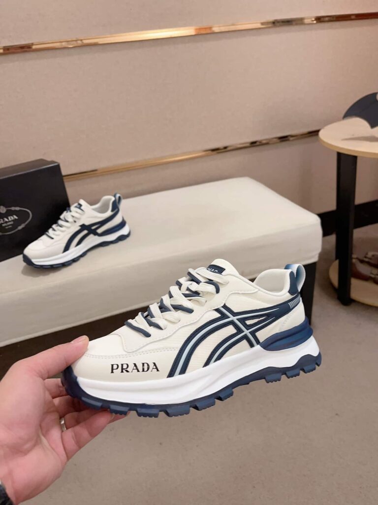 Prada Sport Sneakers Curved Line Blue And Beige - Image 3