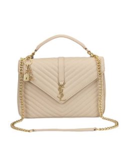 Saint Laurent College Large Chain Bag Beige 25Cm