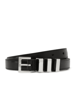 Saint Laurent Black 3 Passants Black And Silver Belt 3146292551