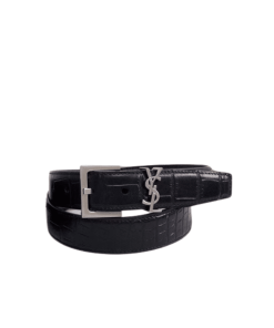 Saint Laurent Croc Embossed Leather Belt Black And Silver 26267332