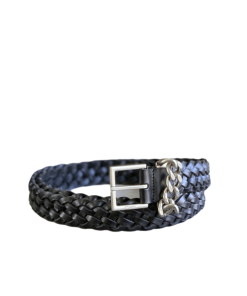 Saint Laurent Genuine Leather Universal Black And Silver Belt