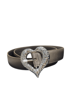 Saint Laurent Heart Thin Belt In Lambskin Silver And Black 640578Dsf0J1000