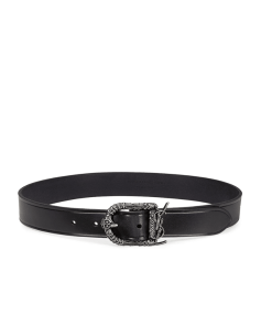 Saint Laurent Monogram Celtic Leather Black And Silver Belt 0400017970125