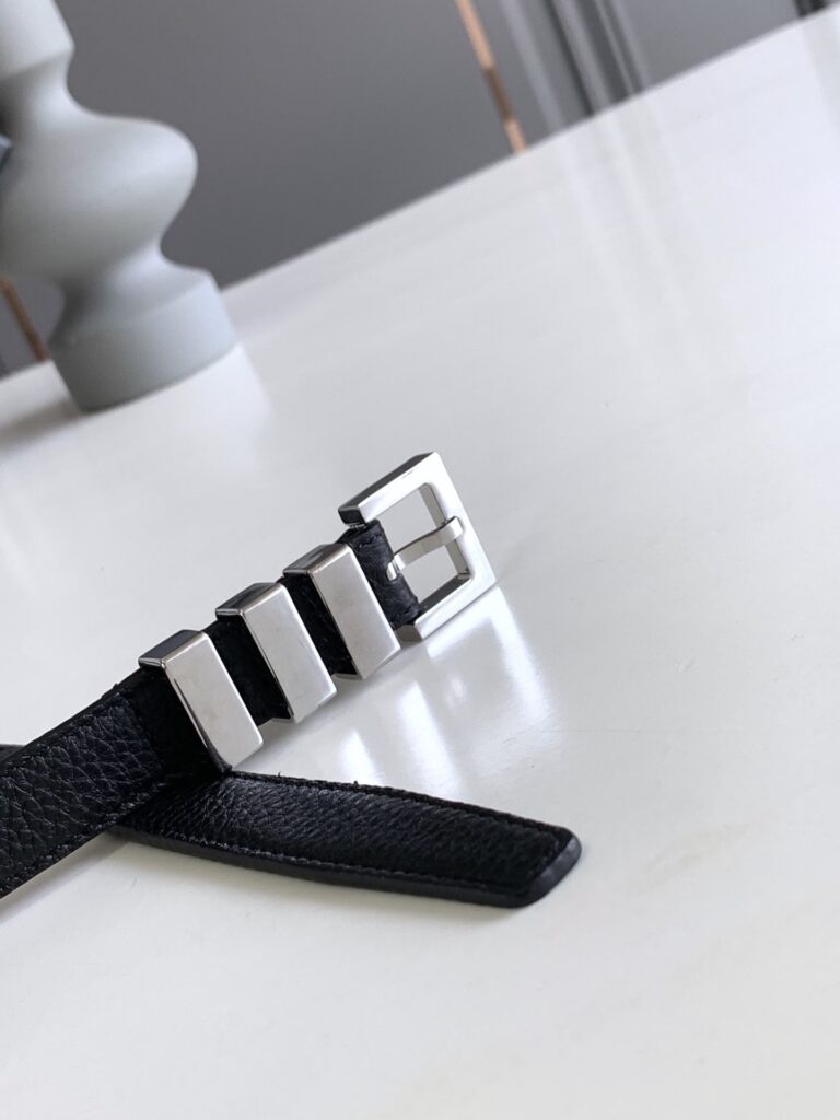 Saint Laurent Black 3 Passants Black And Silver Belt 3146292551 - Image 2