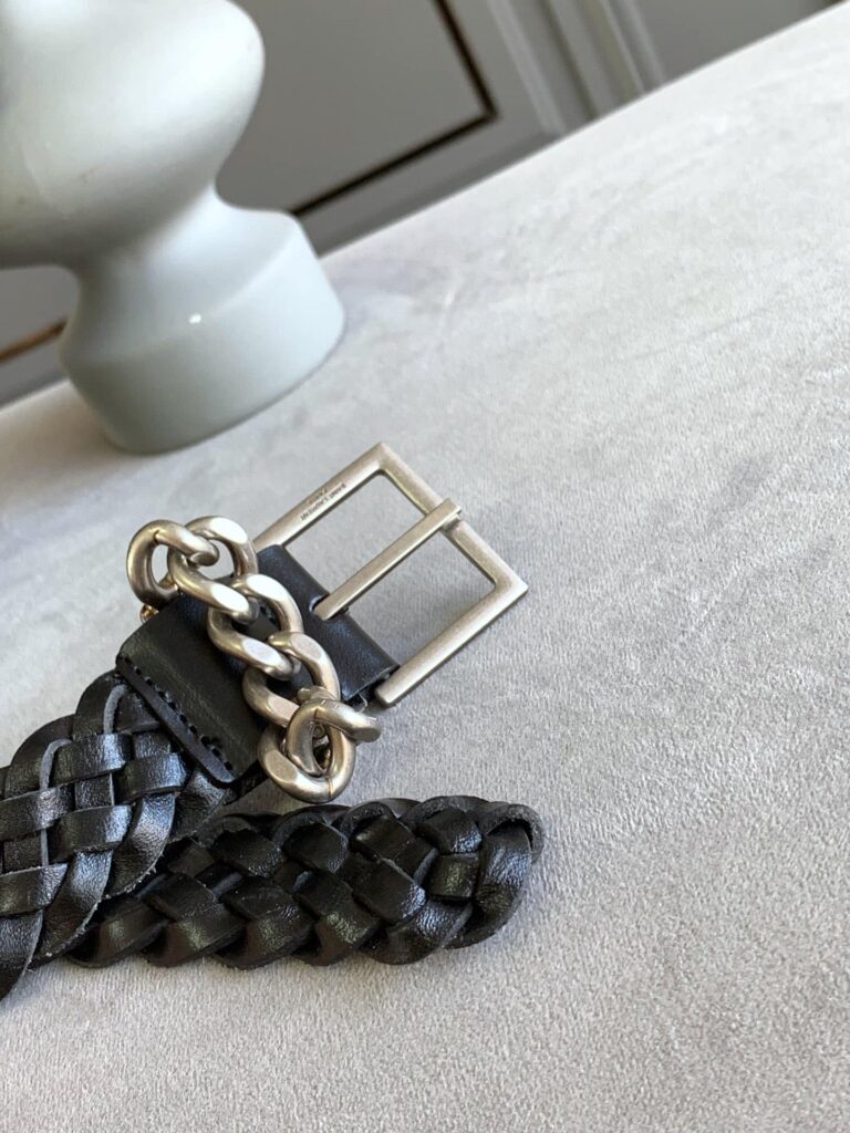 Saint Laurent Genuine Leather Universal Black And Silver Belt - Image 2