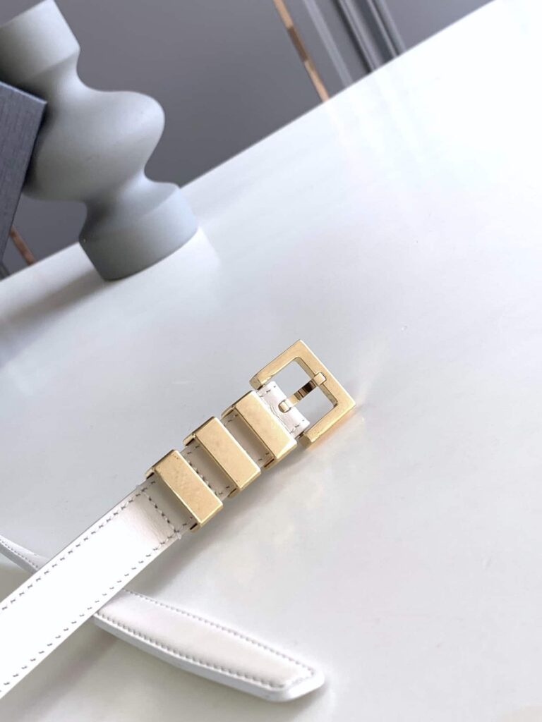 Saint Laurent Black 3 Passants Belt White And Gold 3146292551 - Image 3