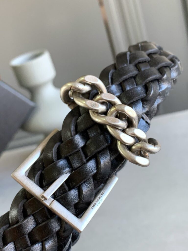 Saint Laurent Genuine Leather Universal Black And Silver Belt - Image 4