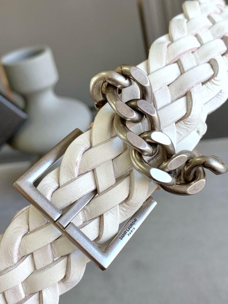 Saint Laurent Genuine Leather Universal White And Silver Belt - Image 4