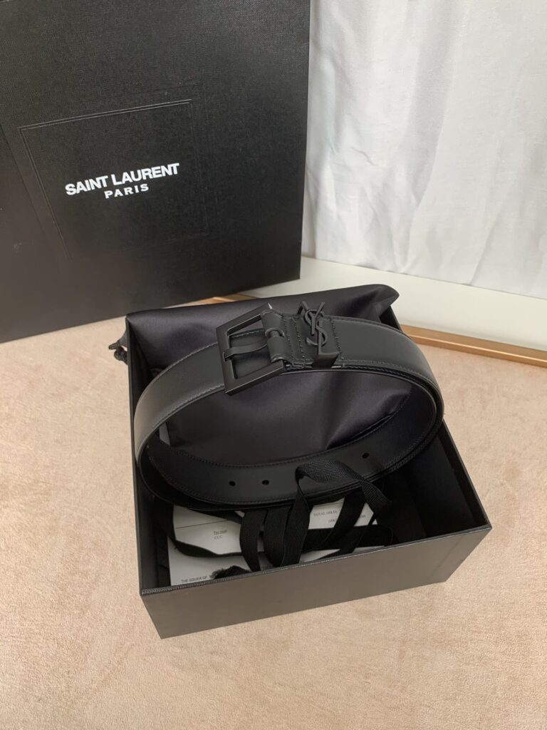 Saint Laurent Cassandre Thin Belt With Square Buckle In Shiny Box Saint Laurent Leather 554465Boo0U1000 - Image 2