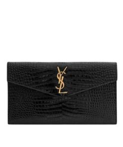 Saint Laurent Uptown Pouch In Crocodile Embossed Shiny Leather 565739Dnd0J1000