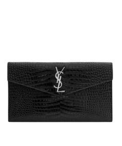 Saint Laurent Uptown Pouch In Crocodile Embossed Shiny Leather 565739Dnd0N1000