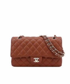 Chanel Classic Medium Lambskin Flap Brown And Silver 25Cm