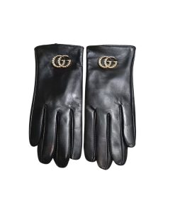 Gucci Leather Gloves With Double G Black