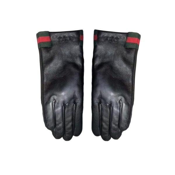 Gucci Leather Gloves Signature Color Stripes In Black