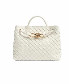 Bottega Veneta Andiamo Intrecciato Leather Top Handle Bag White 33Cm 766014Vcpp19156