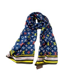 Louis Vuitton Colorful Monogram Scarf Blue 180Cm