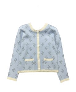 Chanel Knit Cardigan With Cc Logo In Light Blue