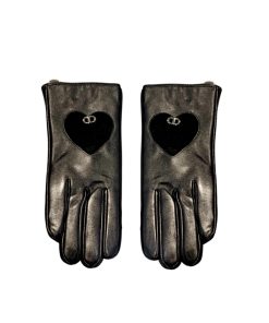 Dior Leather Gloves With Cd Logo And Heart In Black