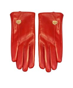 Chanel Leather Gloves With Diamond Heart Charm In Red