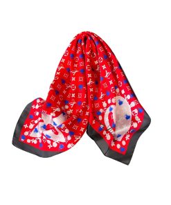 Louis Vuitton Silk Square Scarf Monogram And Heart Red 70Cm