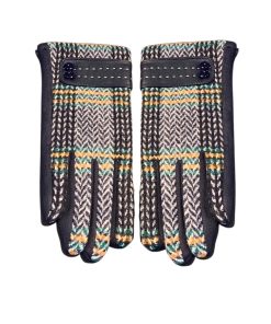 Chanel Leather Striped Wool Gloves In Blue