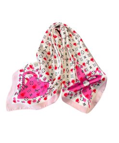 Louis Vuitton Silk Square Scarf Monogram And Heart Pink 70Cm
